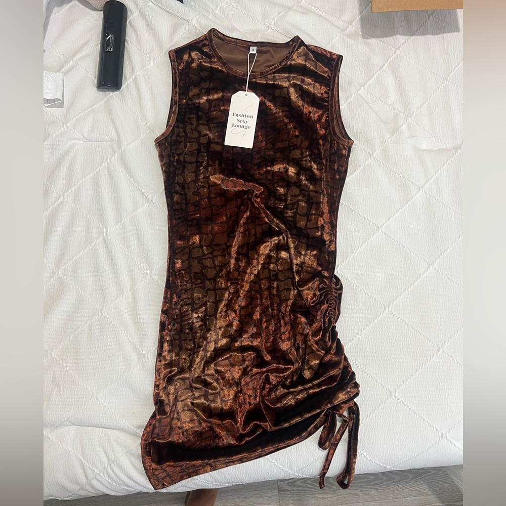 brown snake print side dress
